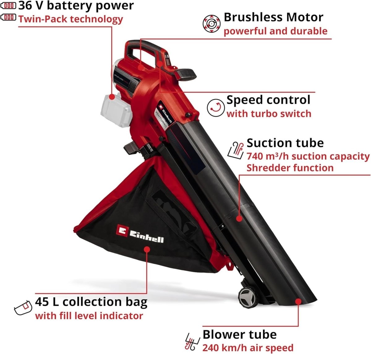 36V Cordless Leaf Blower Vacuum Garden Cleaner 45L Bag High Power - Kwikley