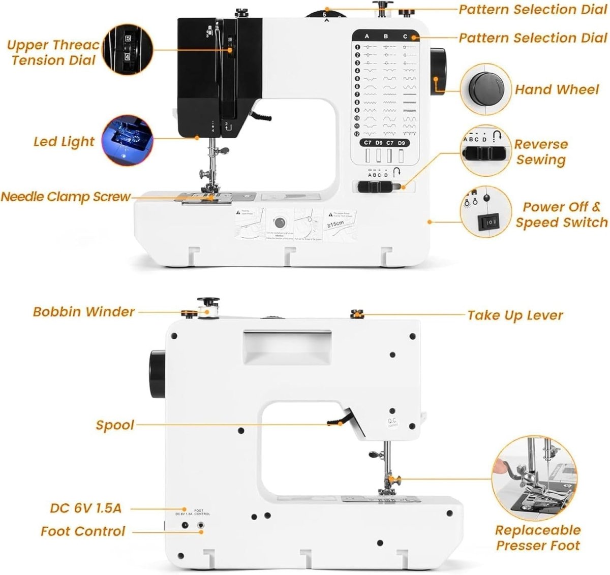 38 Stitch Electric Sewing Machine Double Needle Extension Table UK Plug - Kwikley