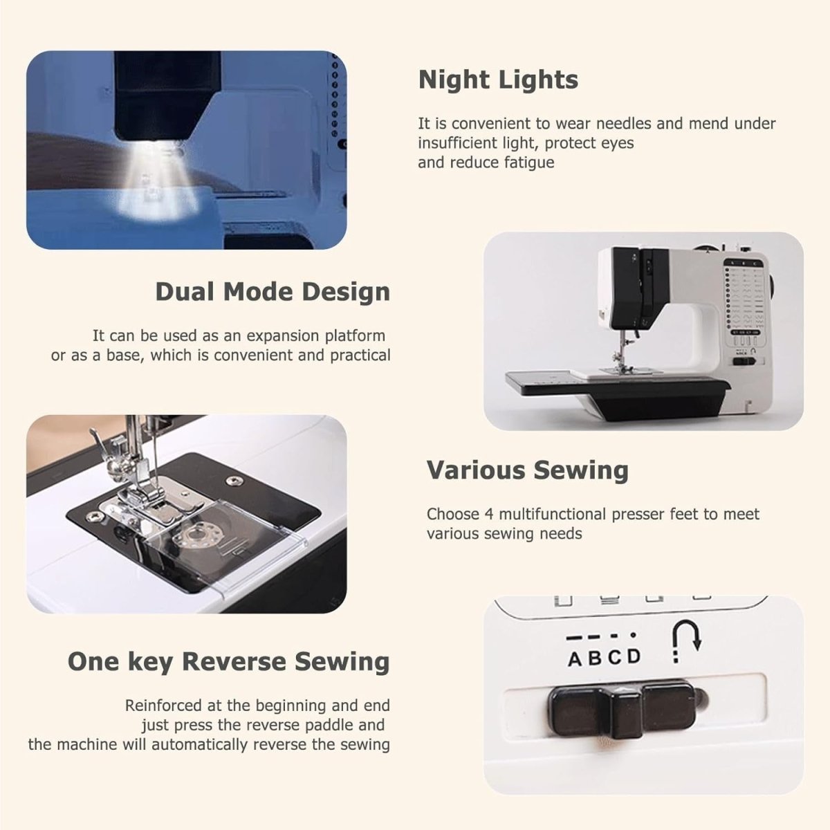 38 Stitch Electric Sewing Machine Double Needle Extension Table UK Plug - Kwikley