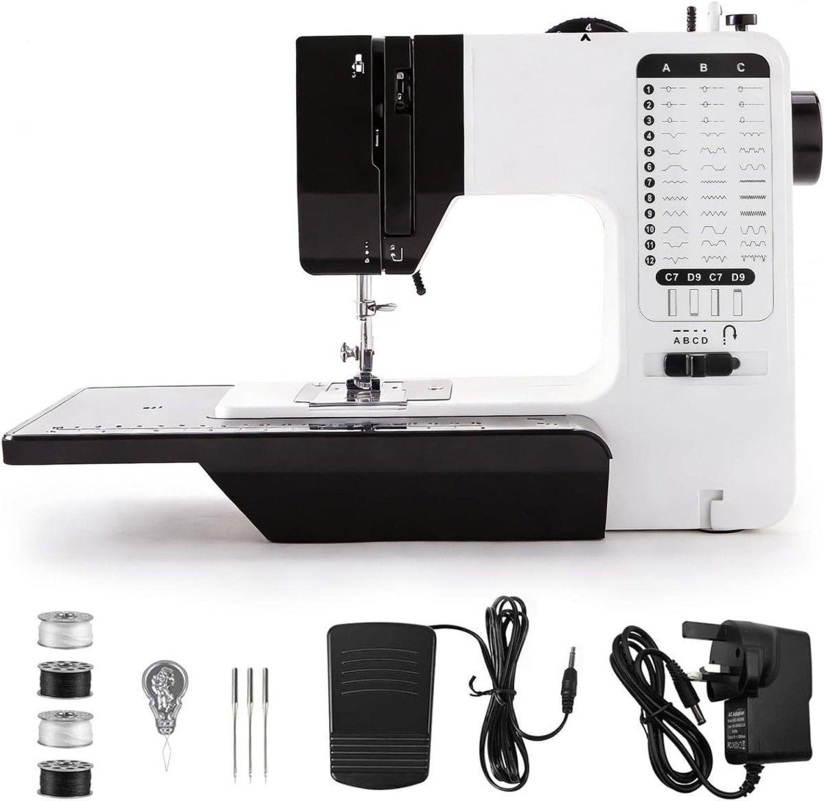 38 Stitch Electric Sewing Machine Double Needle Extension Table UK Plug - Kwikley
