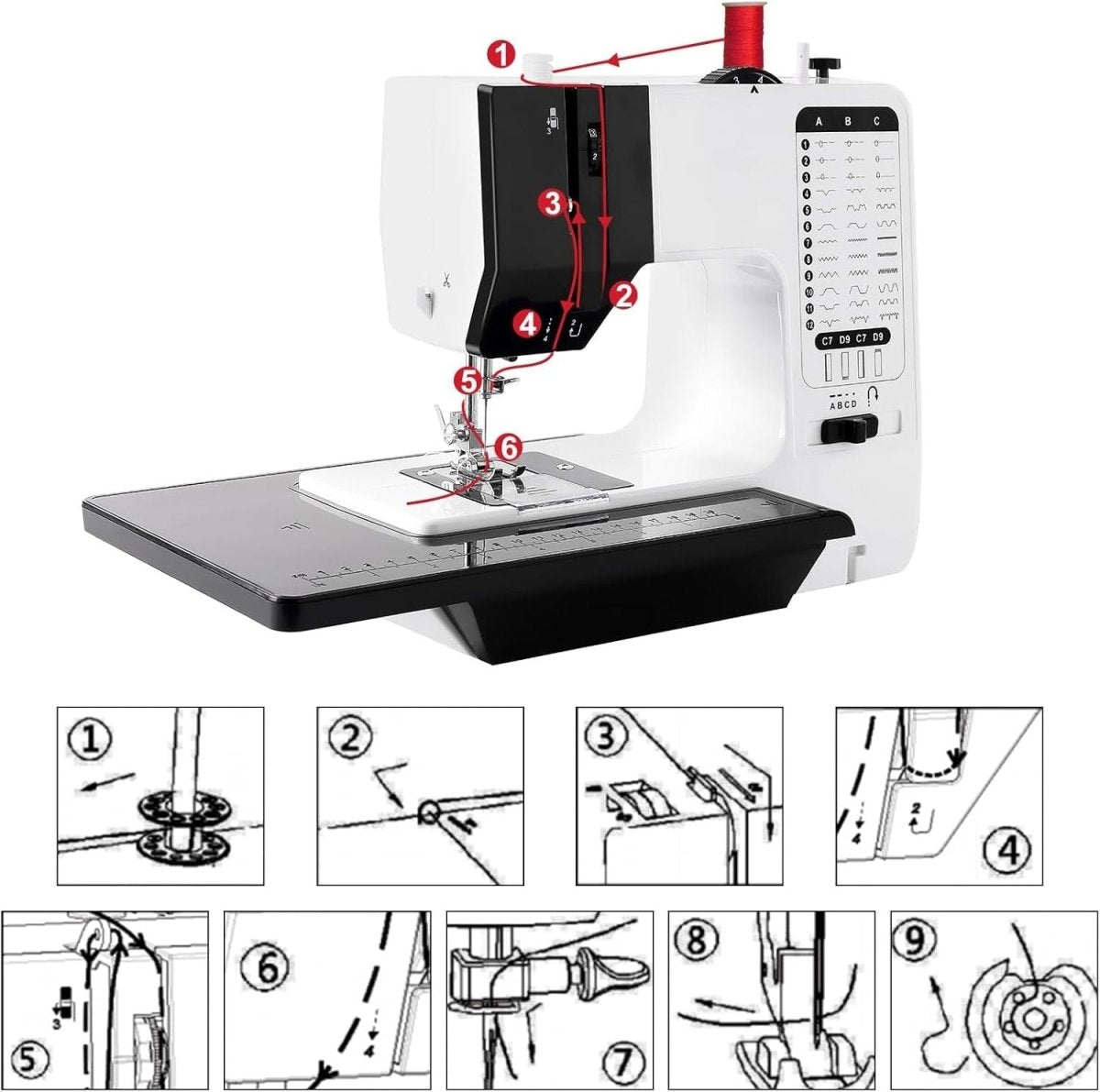 38 Stitch Electric Sewing Machine Double Needle Extension Table UK Plug - Kwikley