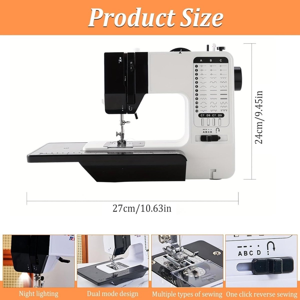 38 Stitch Sewing Machine Portable Electric LED Foot Pedal Table - Kwikley