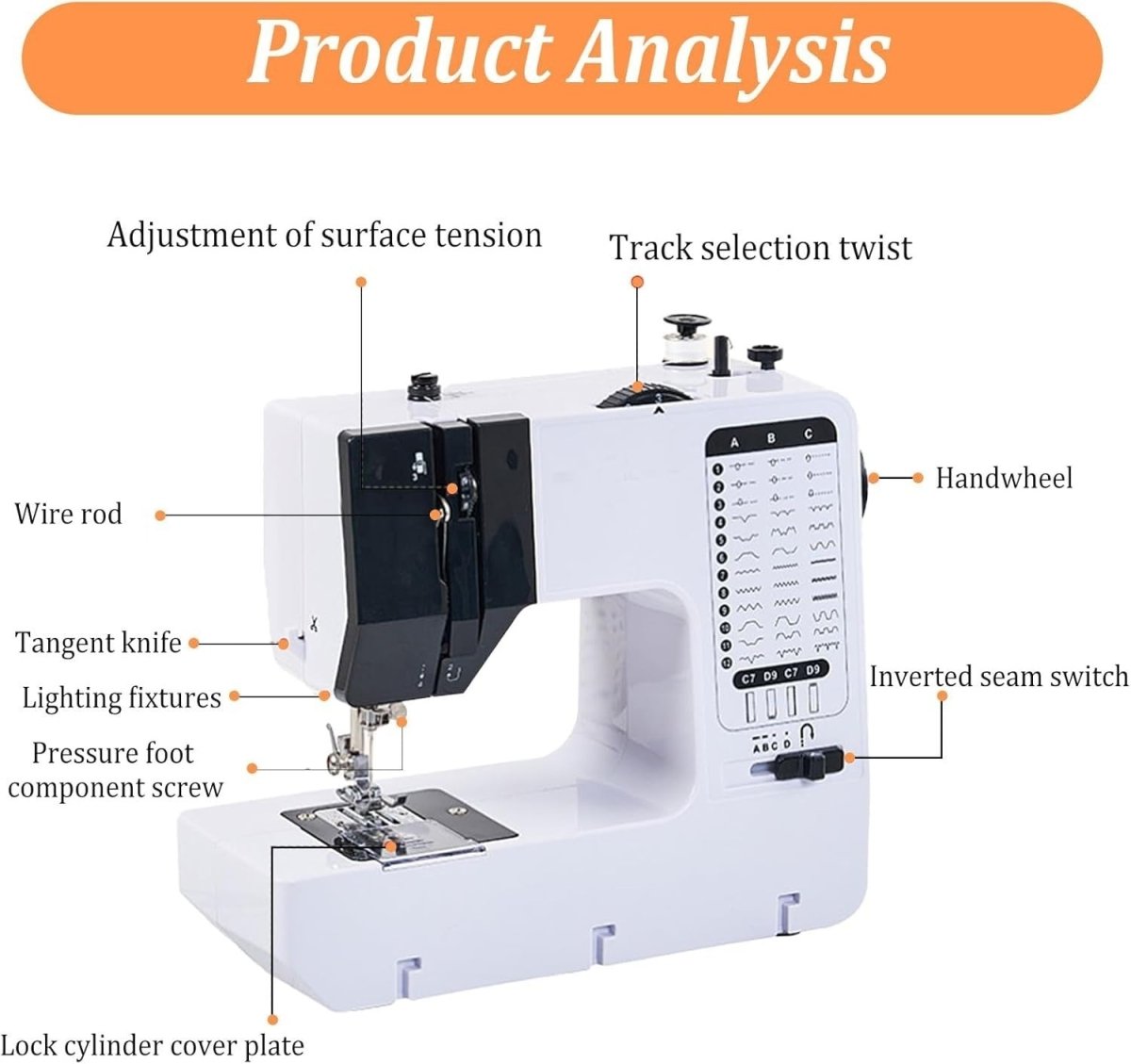 38 Stitch Sewing Machine Portable Electric LED Foot Pedal Table - Kwikley