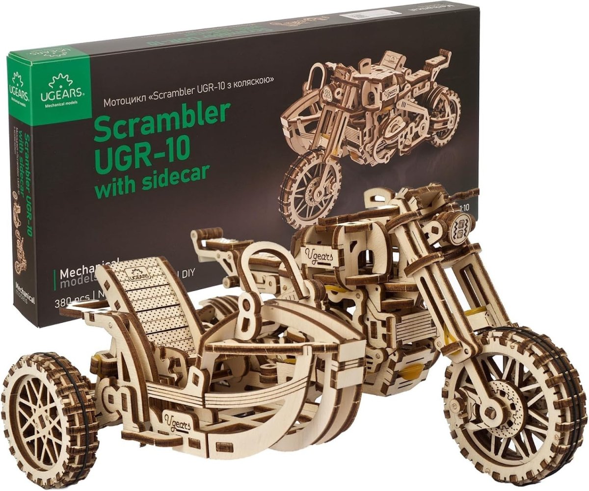 380pc Wooden Motorcycle Model Kit 3D Puzzle Sidecar Mechanical Build - Kwikley