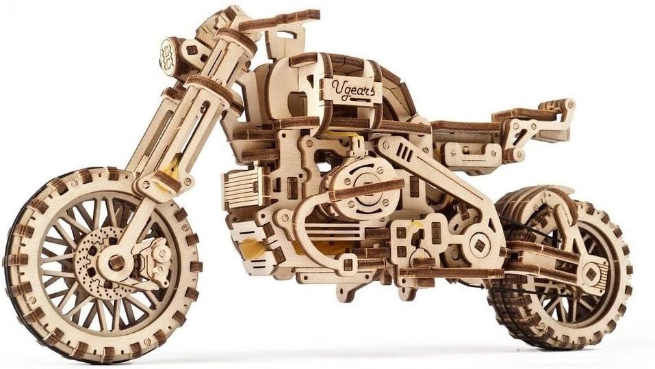 380pc Wooden Motorcycle Model Kit 3D Puzzle Sidecar Mechanical Build - Kwikley