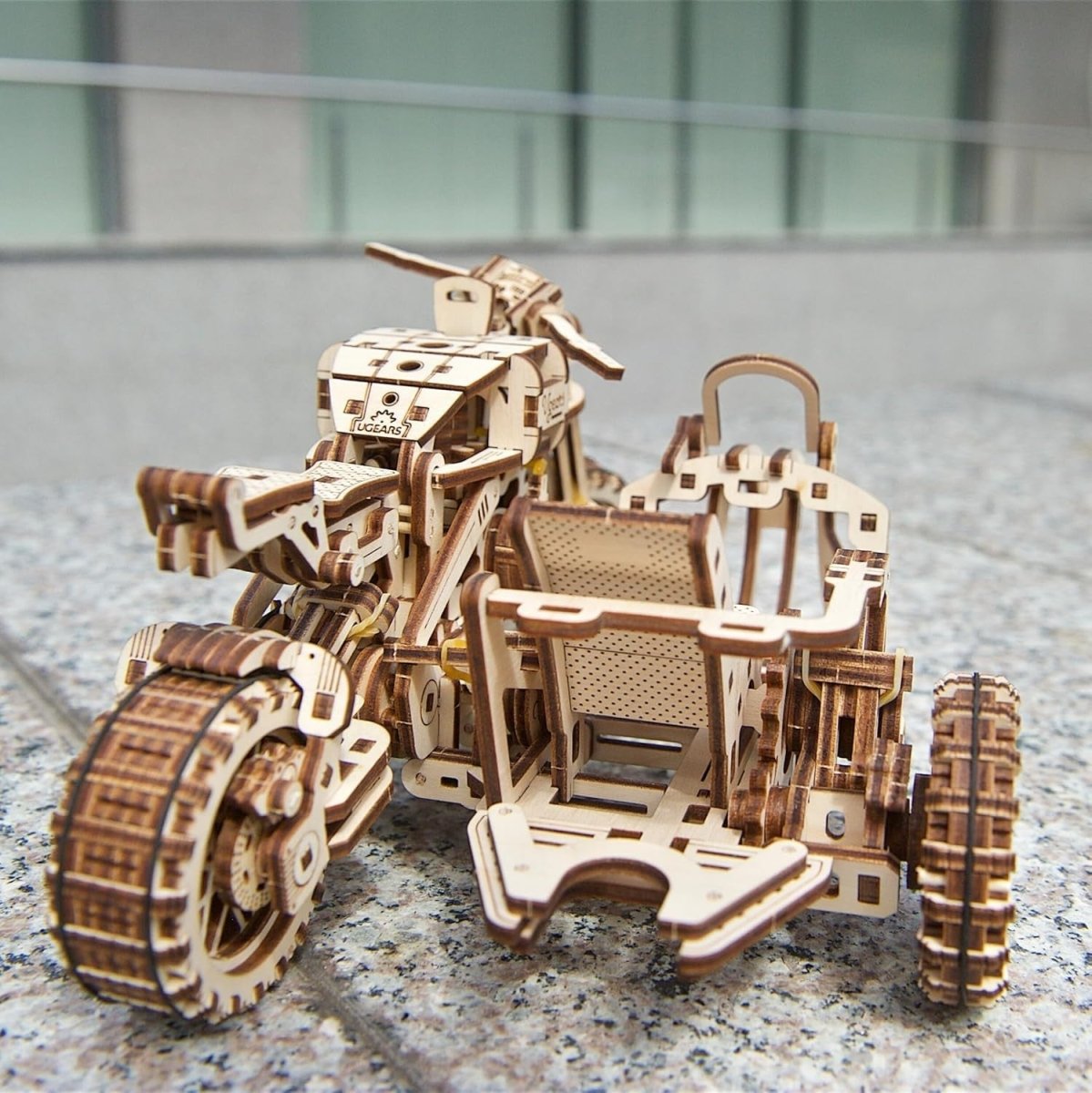 380pc Wooden Motorcycle Model Kit 3D Puzzle Sidecar Mechanical Build - Kwikley
