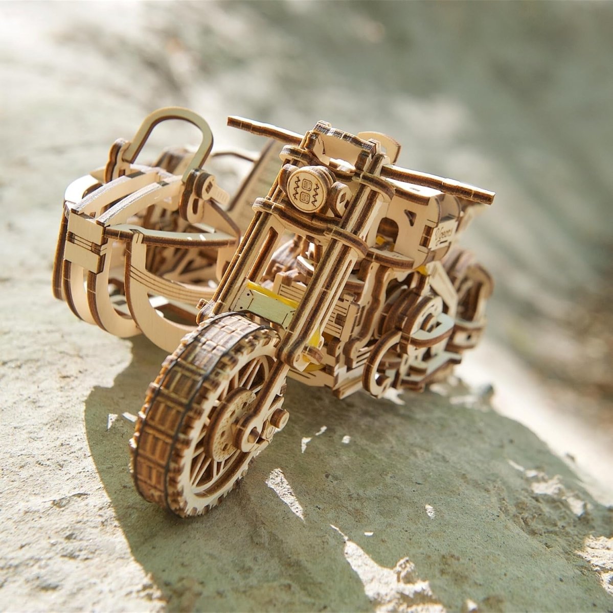 380pc Wooden Motorcycle Model Kit 3D Puzzle Sidecar Mechanical Build - Kwikley