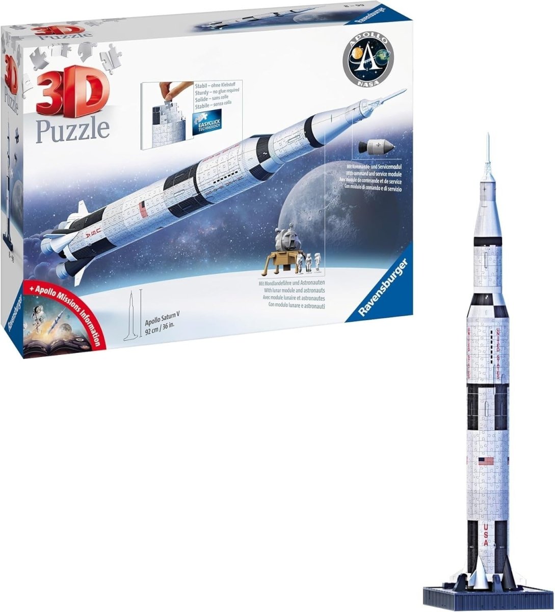 3D Apollo Saturn V Rocket Puzzle 440pc Space Model Kit No Glue Required - Kwikley