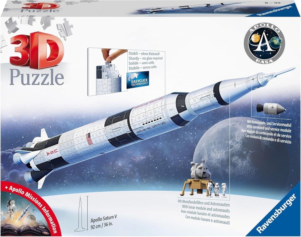 3D Apollo Saturn V Rocket Puzzle 440pc Space Model Kit No Glue Required - Kwikley
