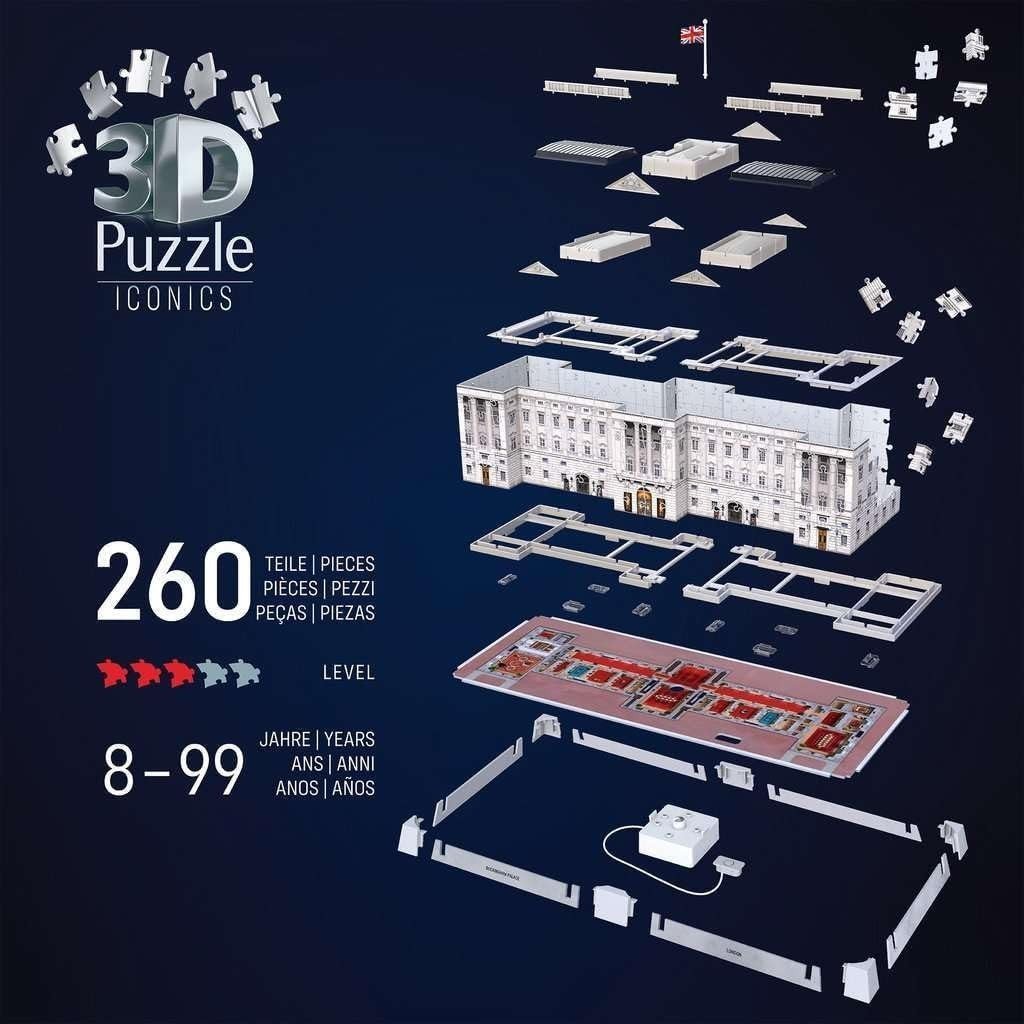 3D Buckingham Palace Light Up Puzzle 216 Piece LED Model Age 10+ - Kwikley