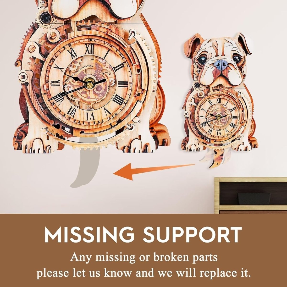3D Bulldog Clock Puzzle Wooden Wall Art Timepiece DIY Decor Gift - Kwikley