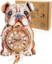 3D Bulldog Clock Puzzle Wooden Wall Art Timepiece DIY Decor Gift - Kwikley