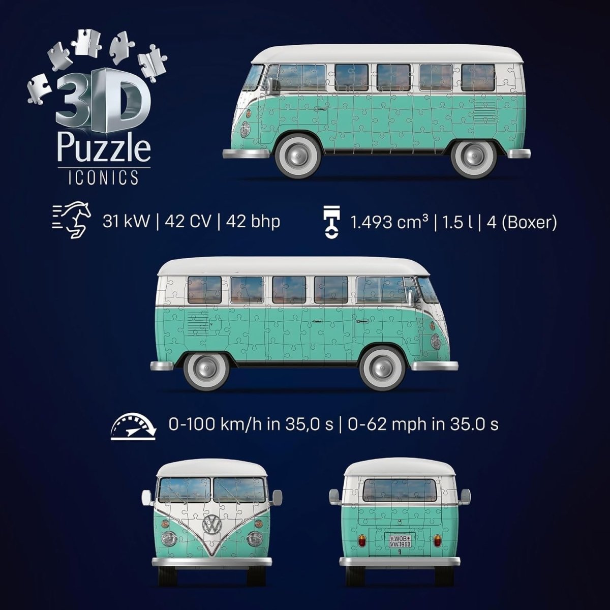 3D Camper Van Puzzle 108 Piece Classic Bus Model Kit No Glue Gift - Kwikley