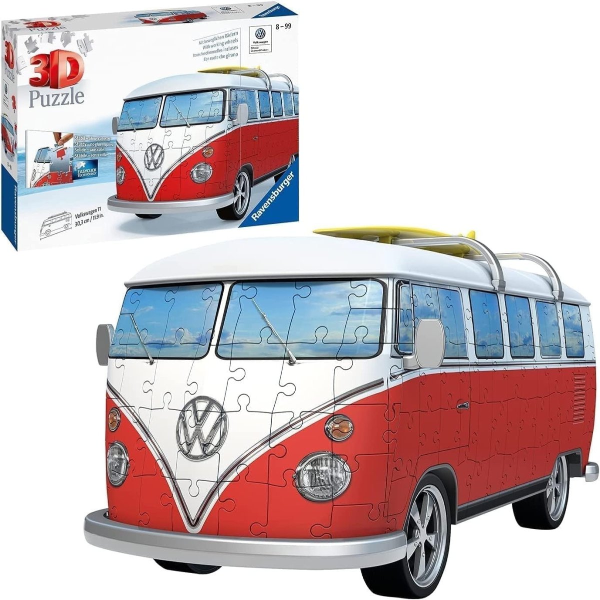 3D Camper Van Surfer Puzzle 162 Piece Vehicle Model Kit No Glue - Kwikley