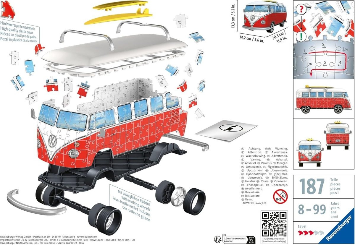 3D Camper Van Surfer Puzzle 162 Piece Vehicle Model Kit No Glue - Kwikley