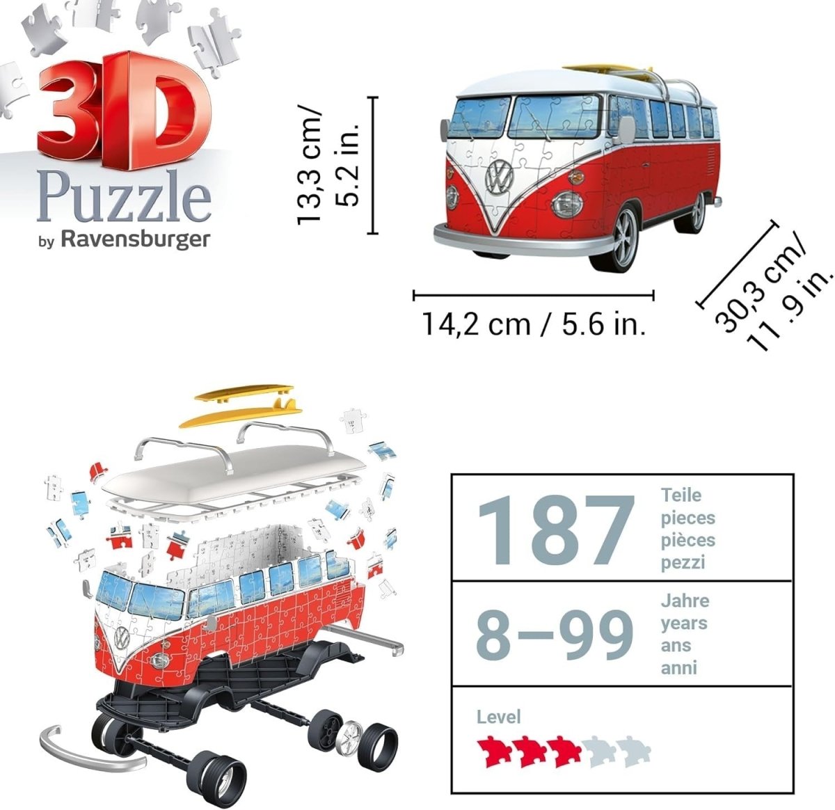 3D Camper Van Surfer Puzzle 162 Piece Vehicle Model Kit No Glue - Kwikley