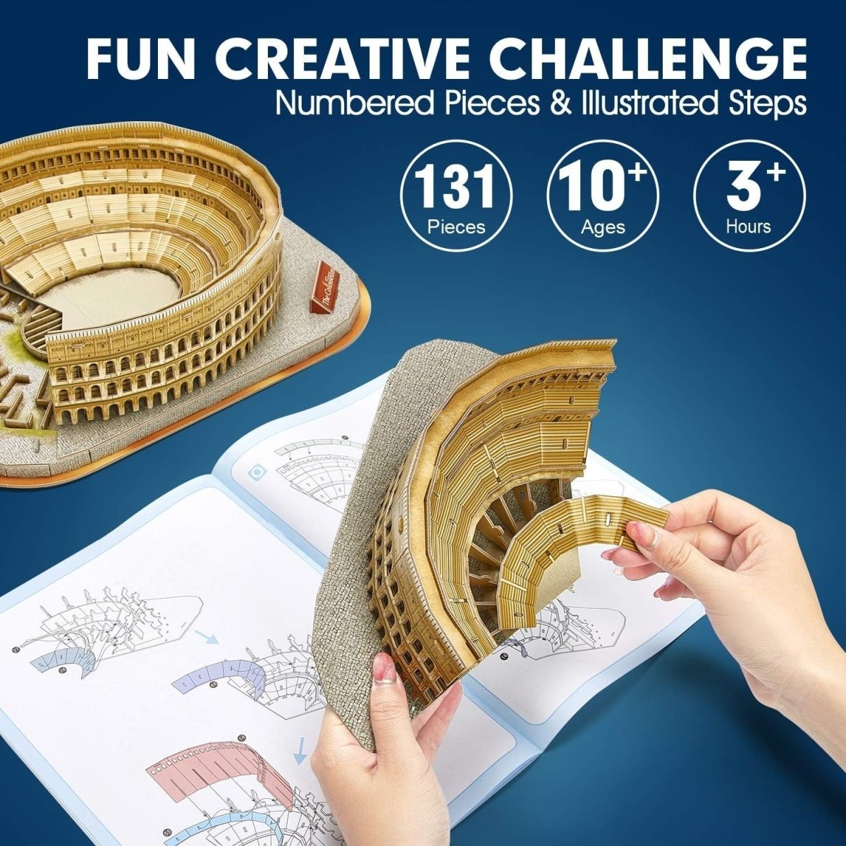3D Colosseum Rome Puzzle 131 Piece Model Kit National Geographic Gift - Kwikley