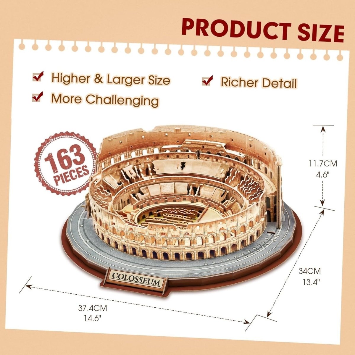 3D Colosseum Rome Puzzle 163 Piece Model Kit National Geographic Gift - Kwikley