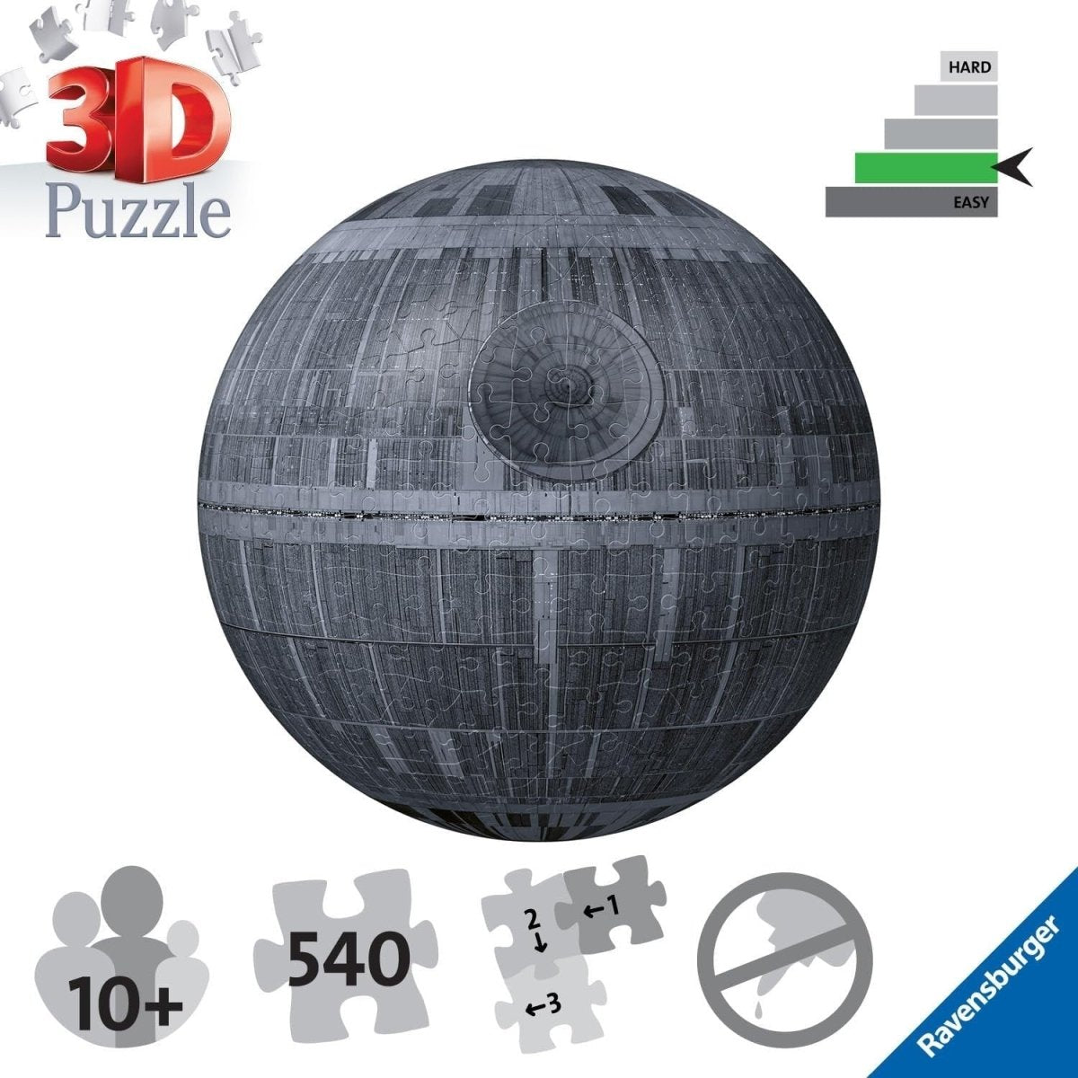 3D Death Star Puzzle 540 Piece Star Galaxy Sphere Model No Glue Kit - Kwikley