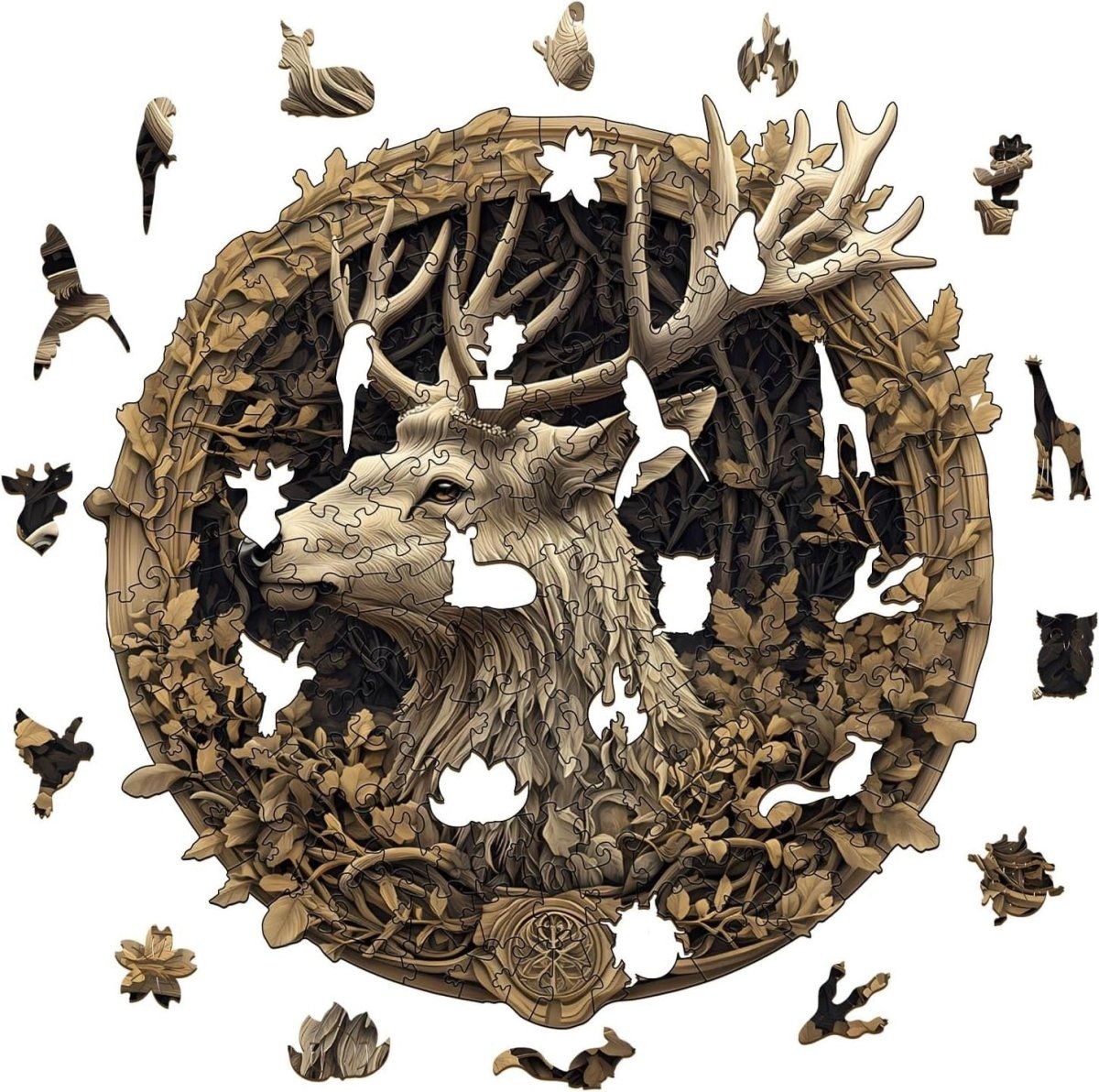 3D Deer Wooden Puzzle 295 Piece Animal Jigsaw with Gift Box Decor - Kwikley