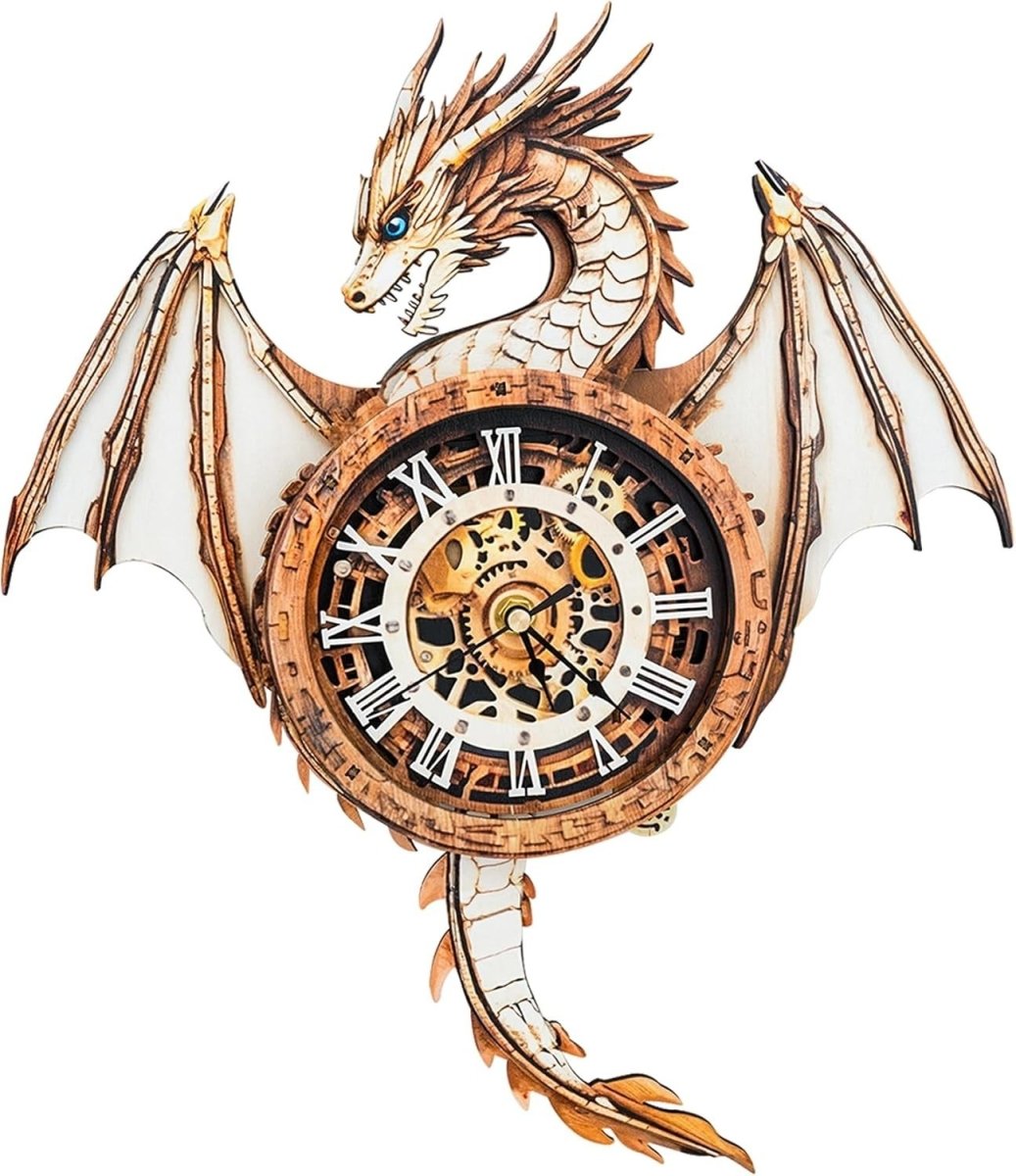 3D Dragon Clock Puzzle Wooden Wall Art Timepiece DIY Decor Gift - Kwikley