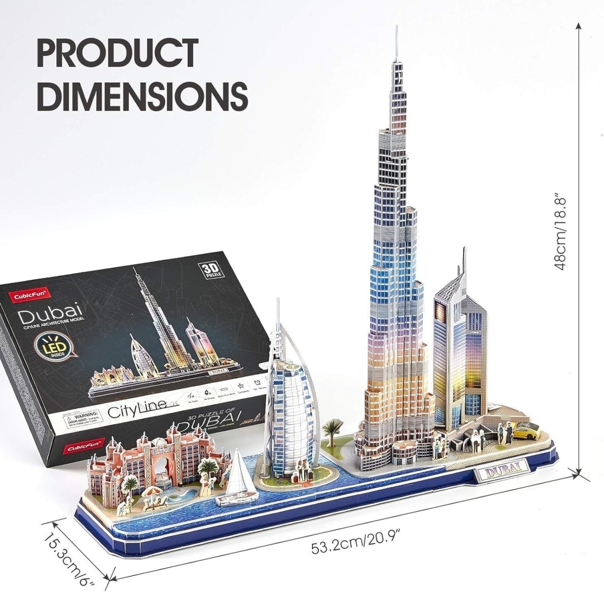 3D Dubai Skyline Puzzle LED City Model Burj Khalifa Architecture Gift - Kwikley