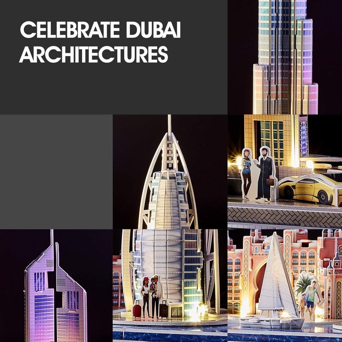 3D Dubai Skyline Puzzle LED City Model Burj Khalifa Architecture Gift - Kwikley