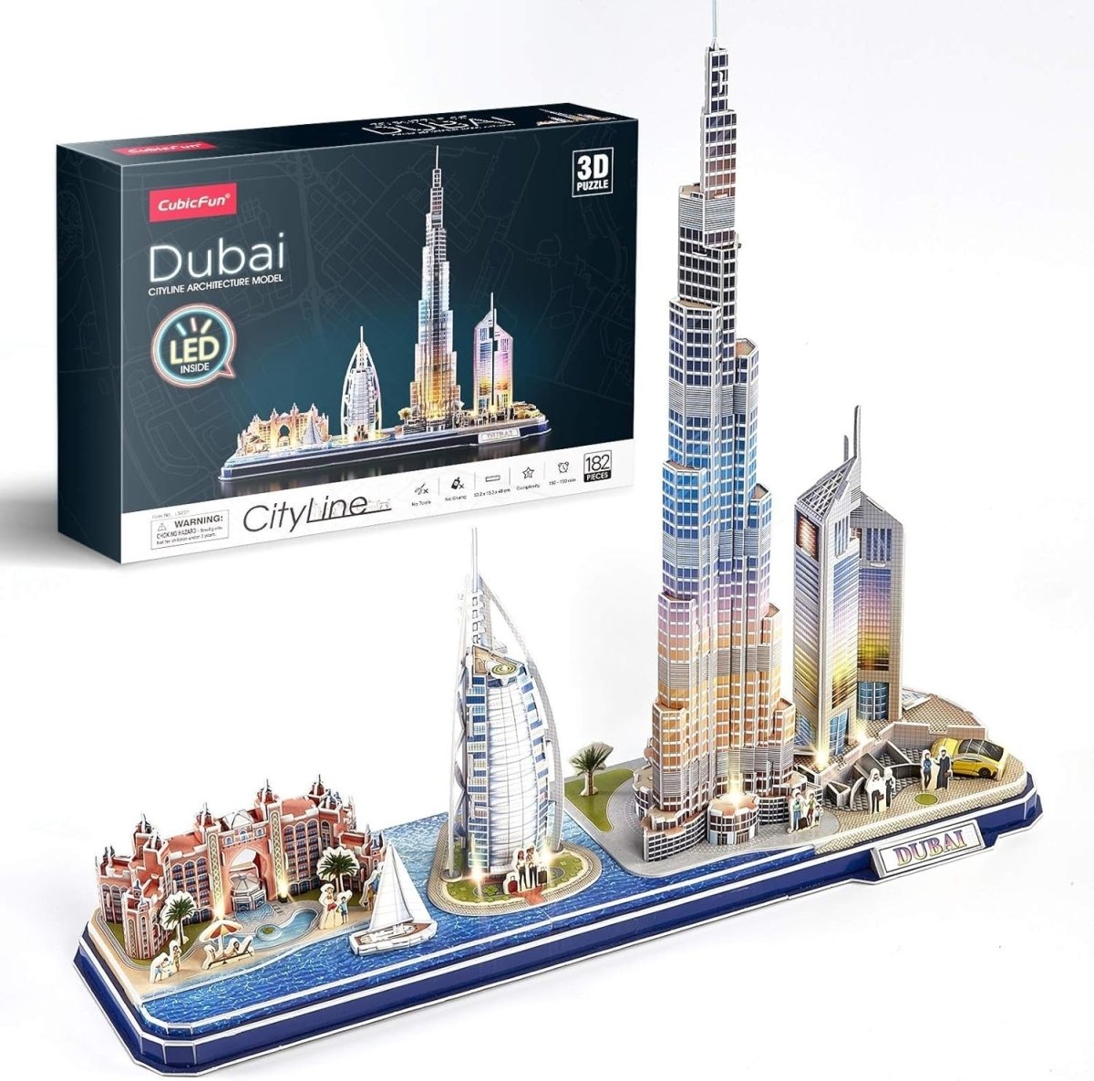 3D Dubai Skyline Puzzle LED City Model Burj Khalifa Architecture Gift - Kwikley