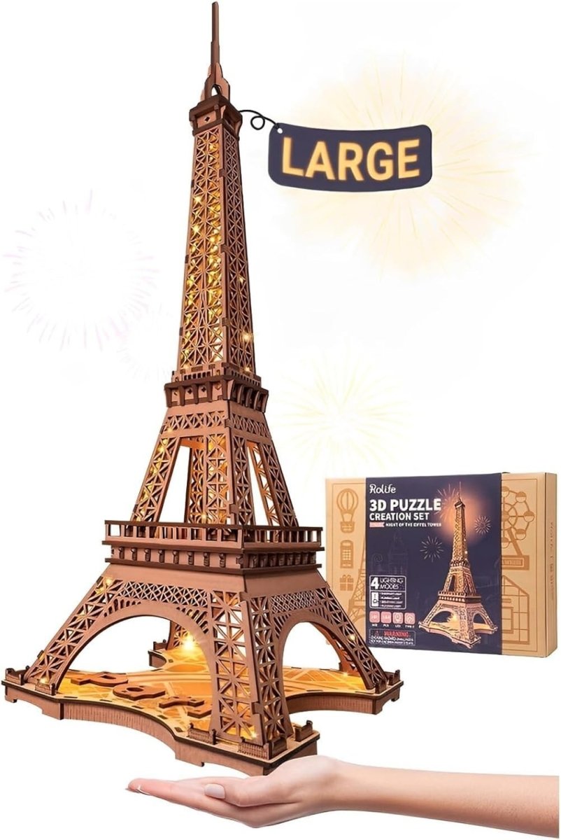 3D Eiffel Tower Puzzle LED Wooden Model Kit Paris Night Light Decor - Kwikley