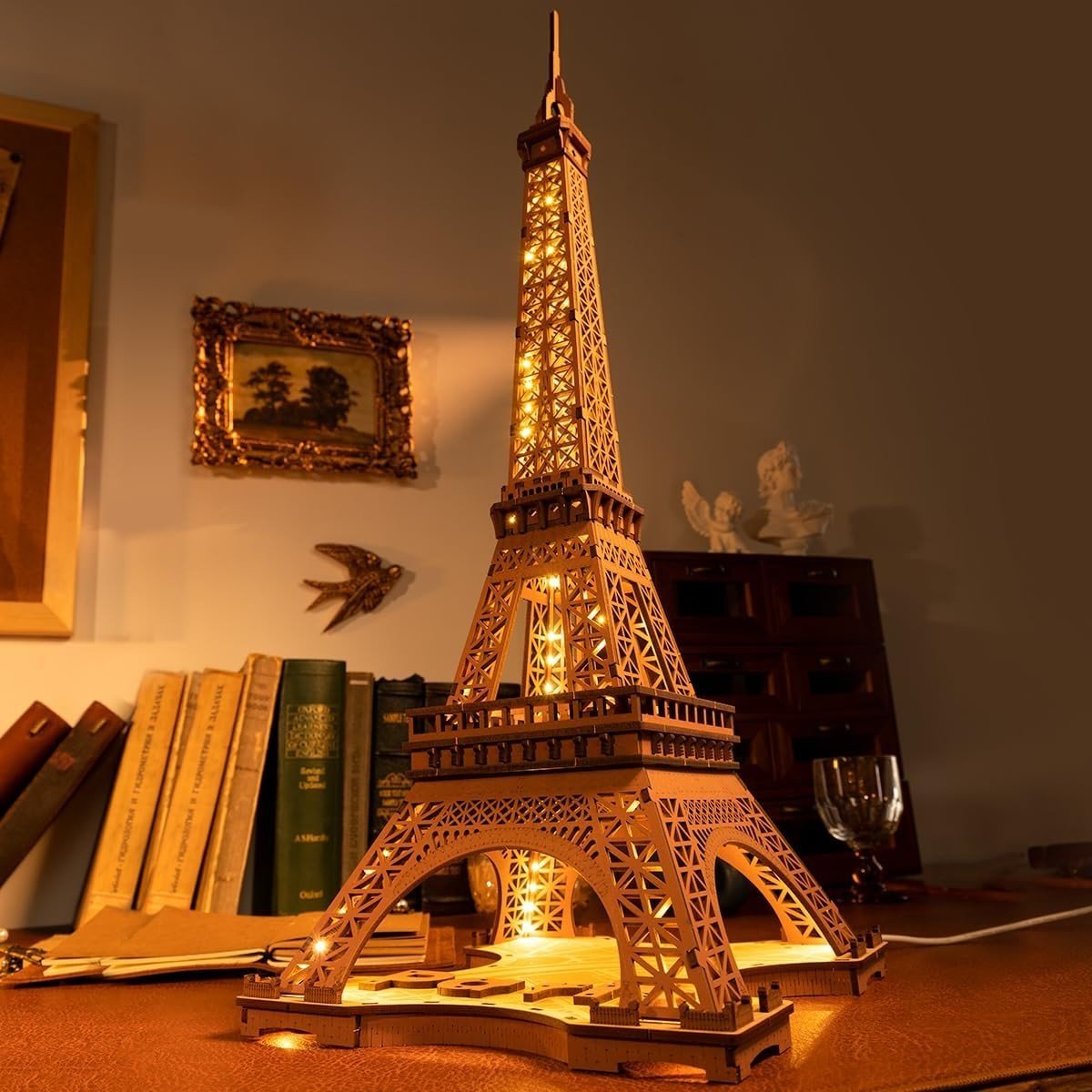 3D Eiffel Tower Puzzle LED Wooden Model Kit Paris Night Light Decor - Kwikley