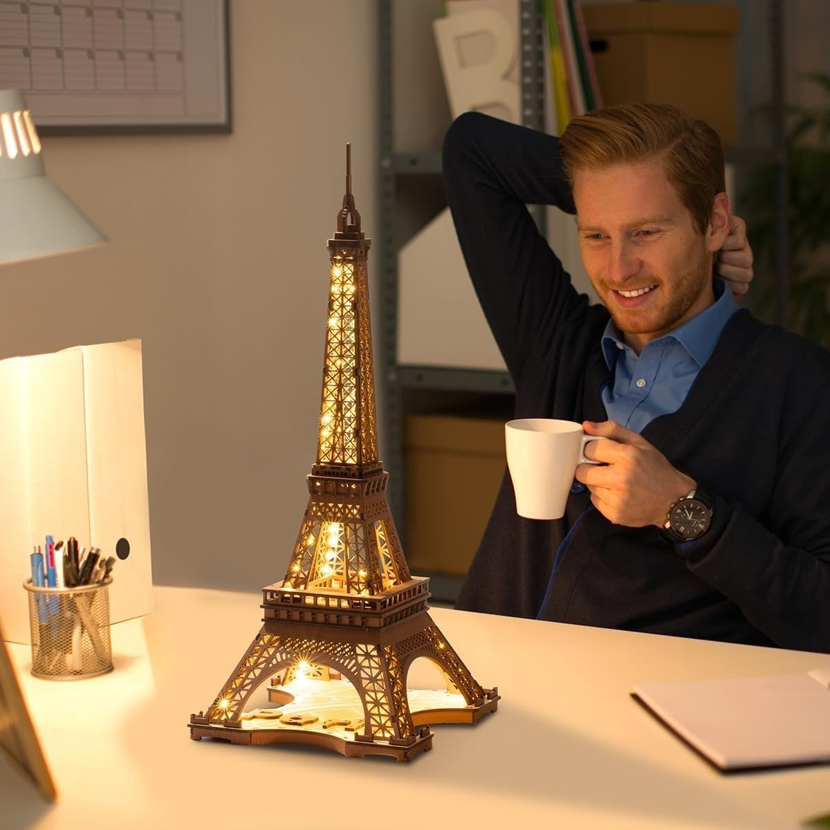 3D Eiffel Tower Puzzle LED Wooden Model Kit Paris Night Light Decor - Kwikley
