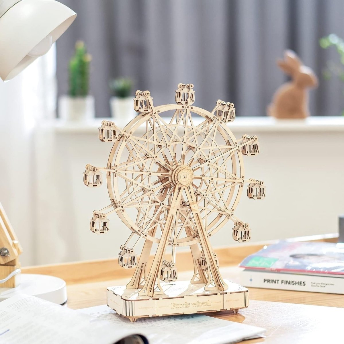 3D Ferris Wheel Music Box Wooden Puzzle Clockwork DIY Decor Gift - Kwikley