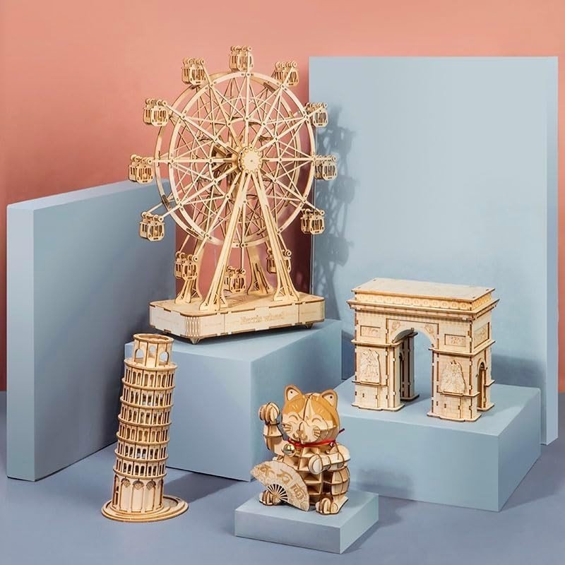 3D Ferris Wheel Music Box Wooden Puzzle Clockwork DIY Decor Gift - Kwikley