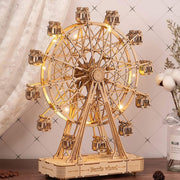 3D Ferris Wheel Music Box Wooden Puzzle Clockwork DIY Decor Gift - Kwikley