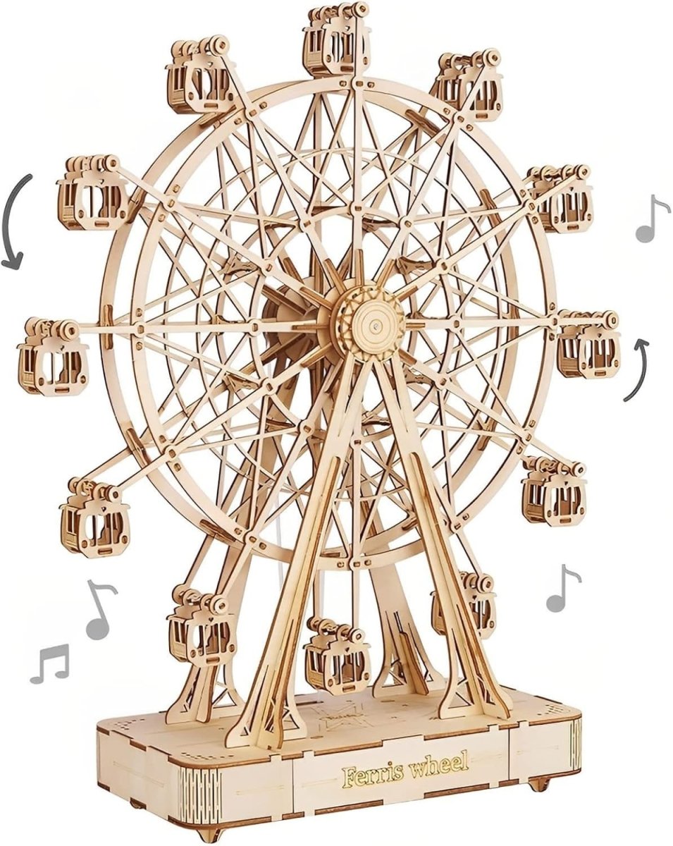 3D Ferris Wheel Music Box Wooden Puzzle Clockwork DIY Decor Gift - Kwikley