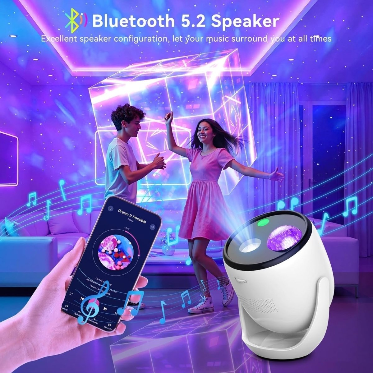 3D Galaxy Star Projector Bluetooth White Noise 99+ Effects Ceiling - Kwikley
