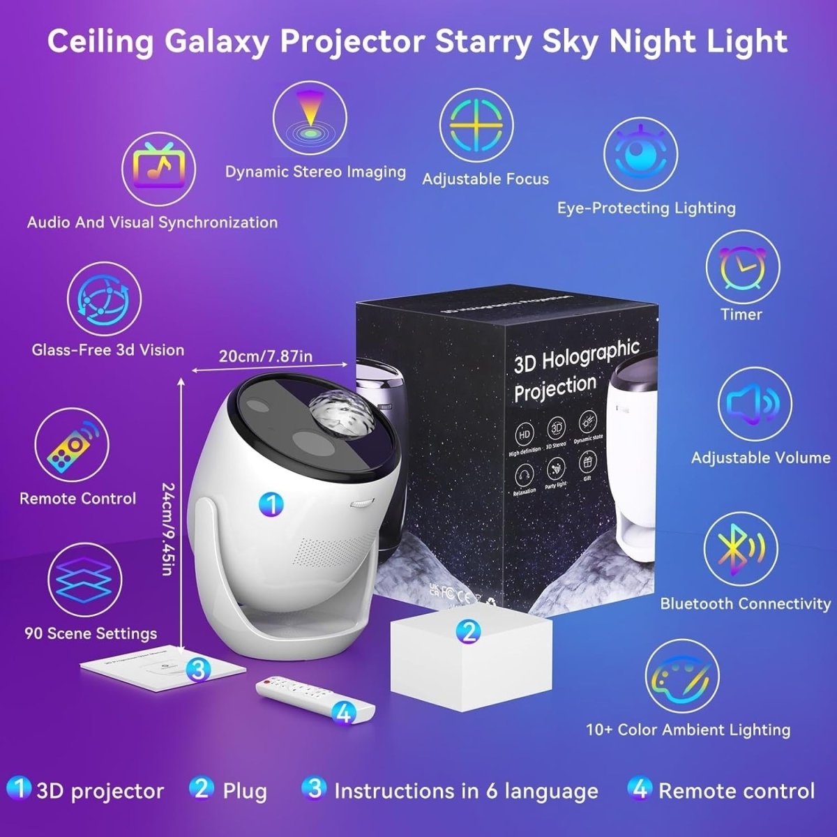 3D Galaxy Star Projector Bluetooth White Noise 99+ Effects Ceiling - Kwikley