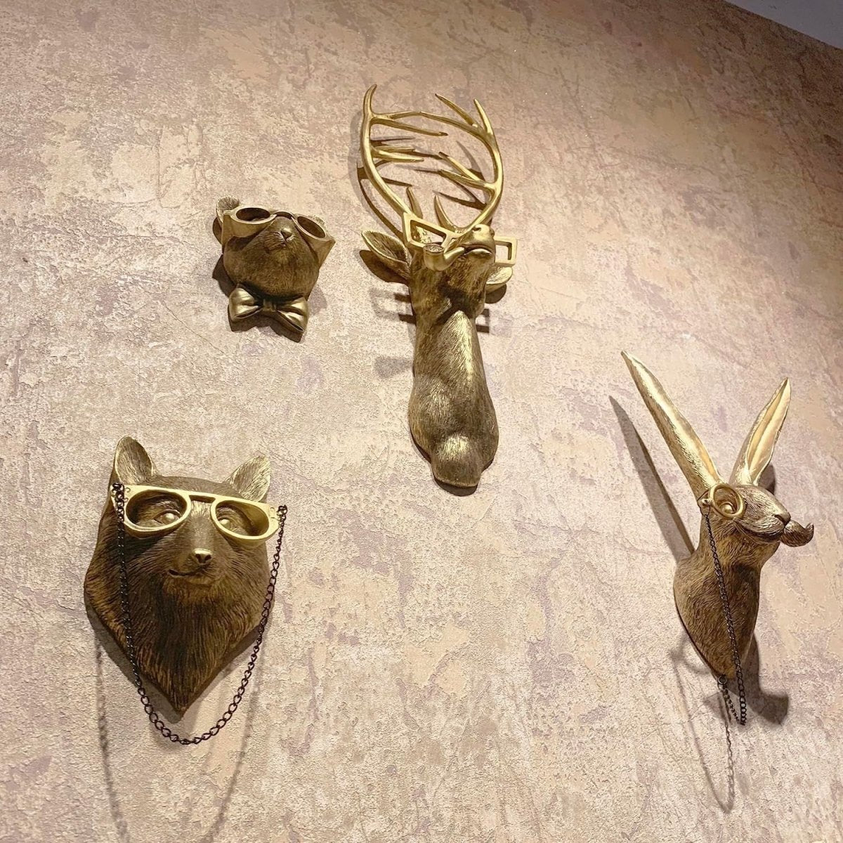 3D Gold Animal Head Wall Mount Deer Rabbit Bear Decor - Kwikley