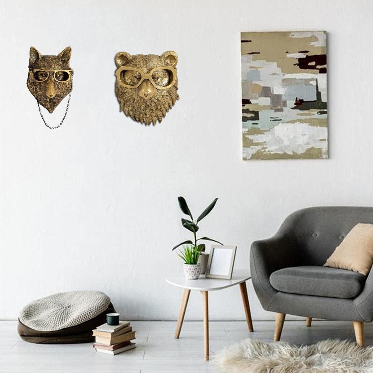 3D Gold Animal Head Wall Mount Deer Rabbit Bear Decor - Kwikley