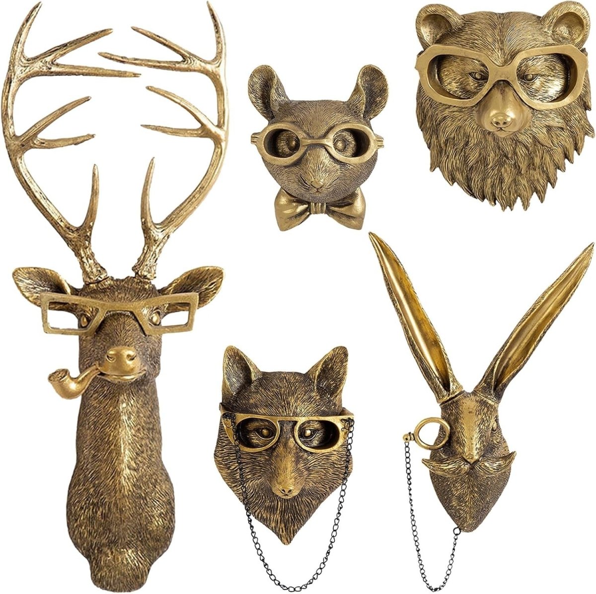 3D Gold Animal Head Wall Mount Deer Rabbit Bear Decor - Kwikley