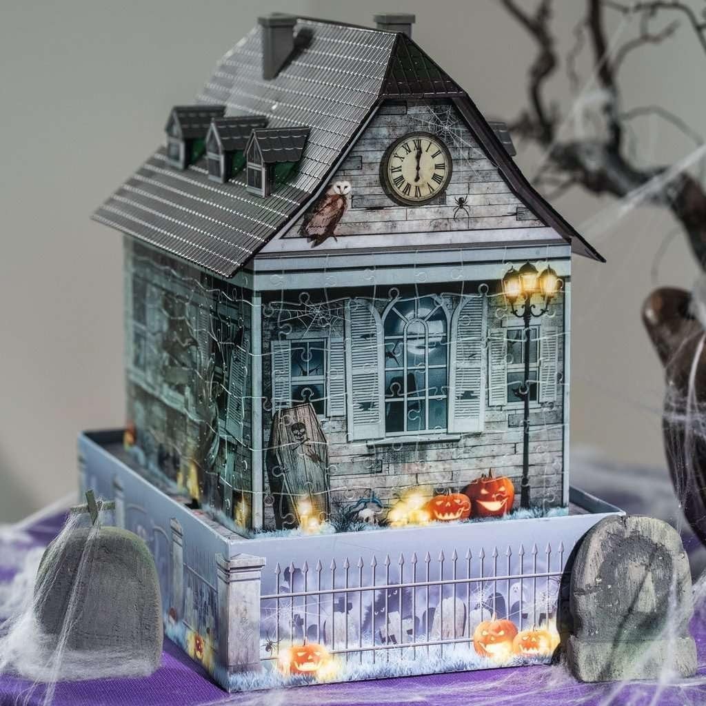 3D Haunted House Puzzle LED Halloween Building Model Decor 257 Pieces - Kwikley