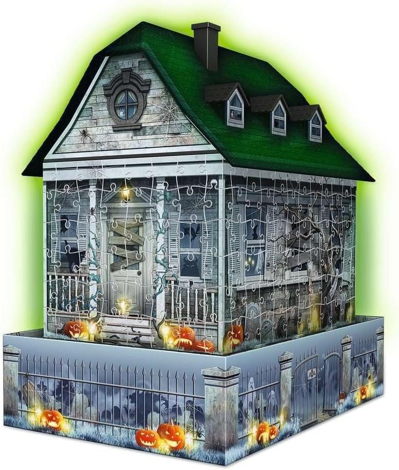 3D Haunted House Puzzle LED Halloween Building Model Decor 257 Pieces - Kwikley