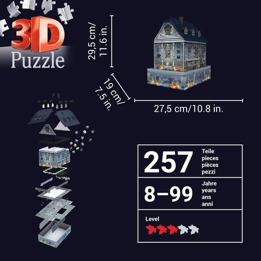 3D Haunted House Puzzle LED Halloween Building Model Decor 257 Pieces - Kwikley