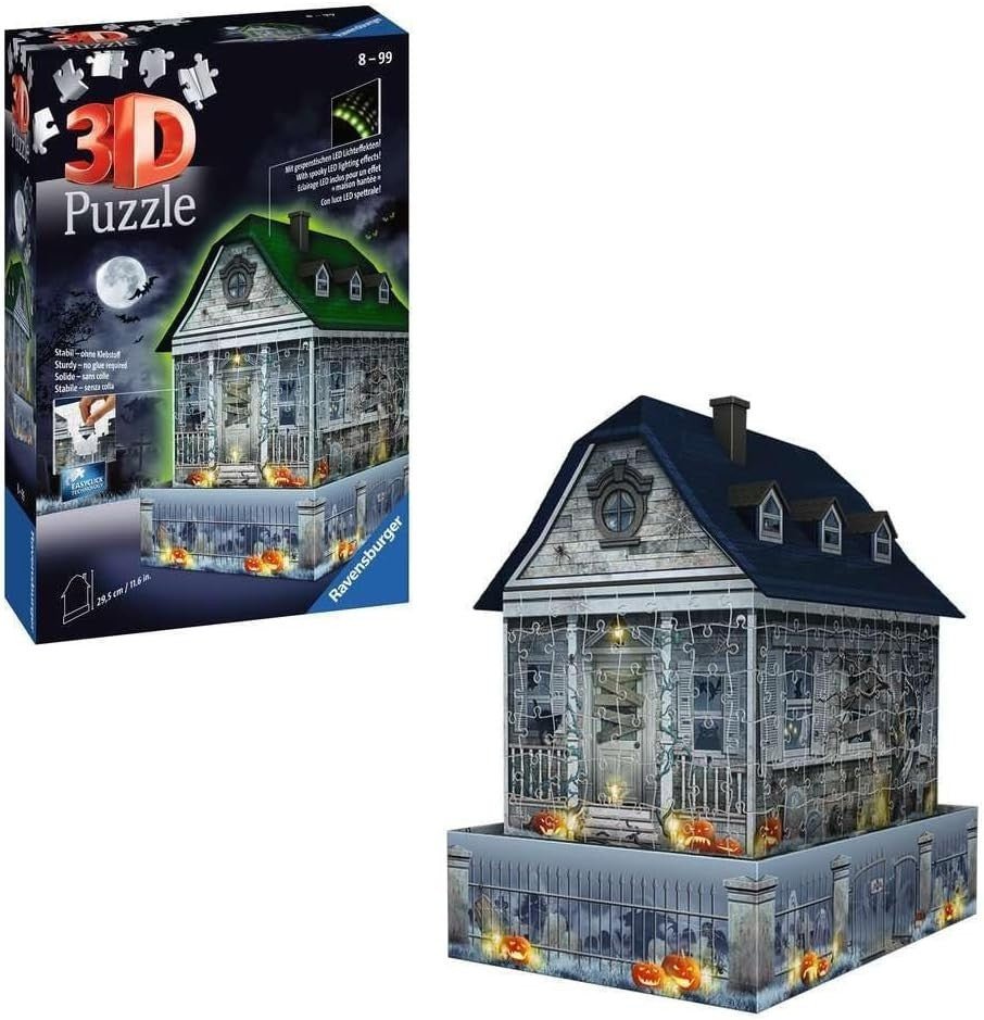 3D Haunted House Puzzle LED Halloween Building Model Decor 257 Pieces - Kwikley