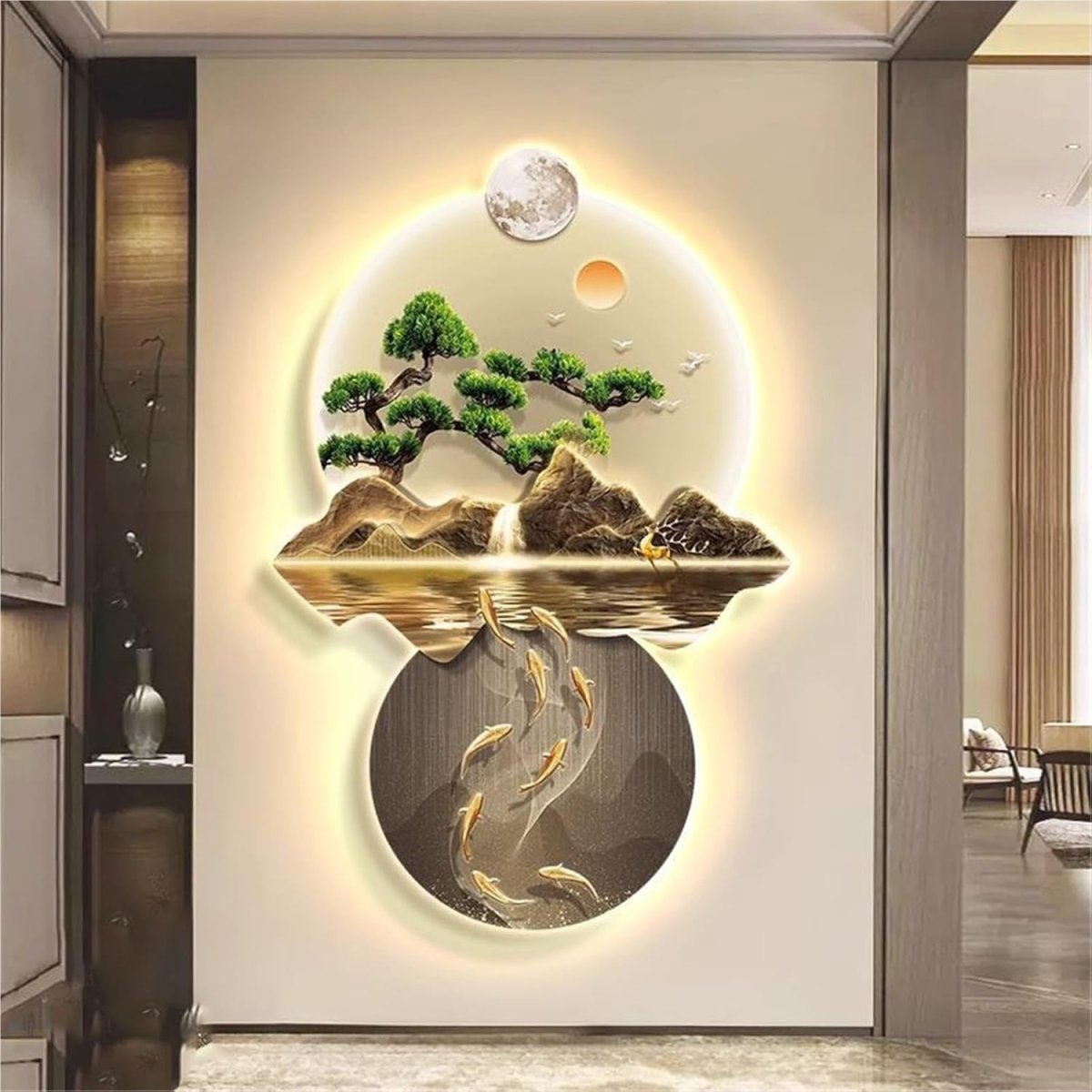 3D LED Wall Art Chinese Landscape Light Up Sculpture Decor - Kwikley