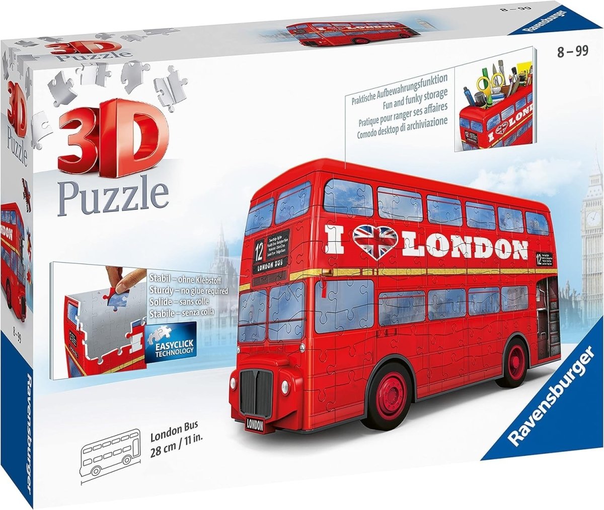 3D London Bus Puzzle 216 Piece Building Model Kit Kids Adults No Glue - Kwikley