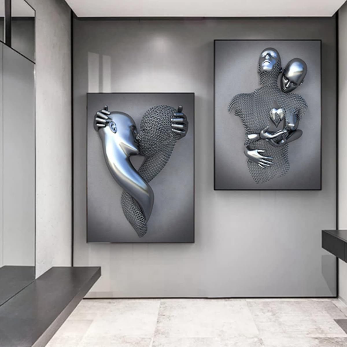 3D Lover Sculpture Canvas Wall Art Set 20x30cm Romantic - Kwikley
