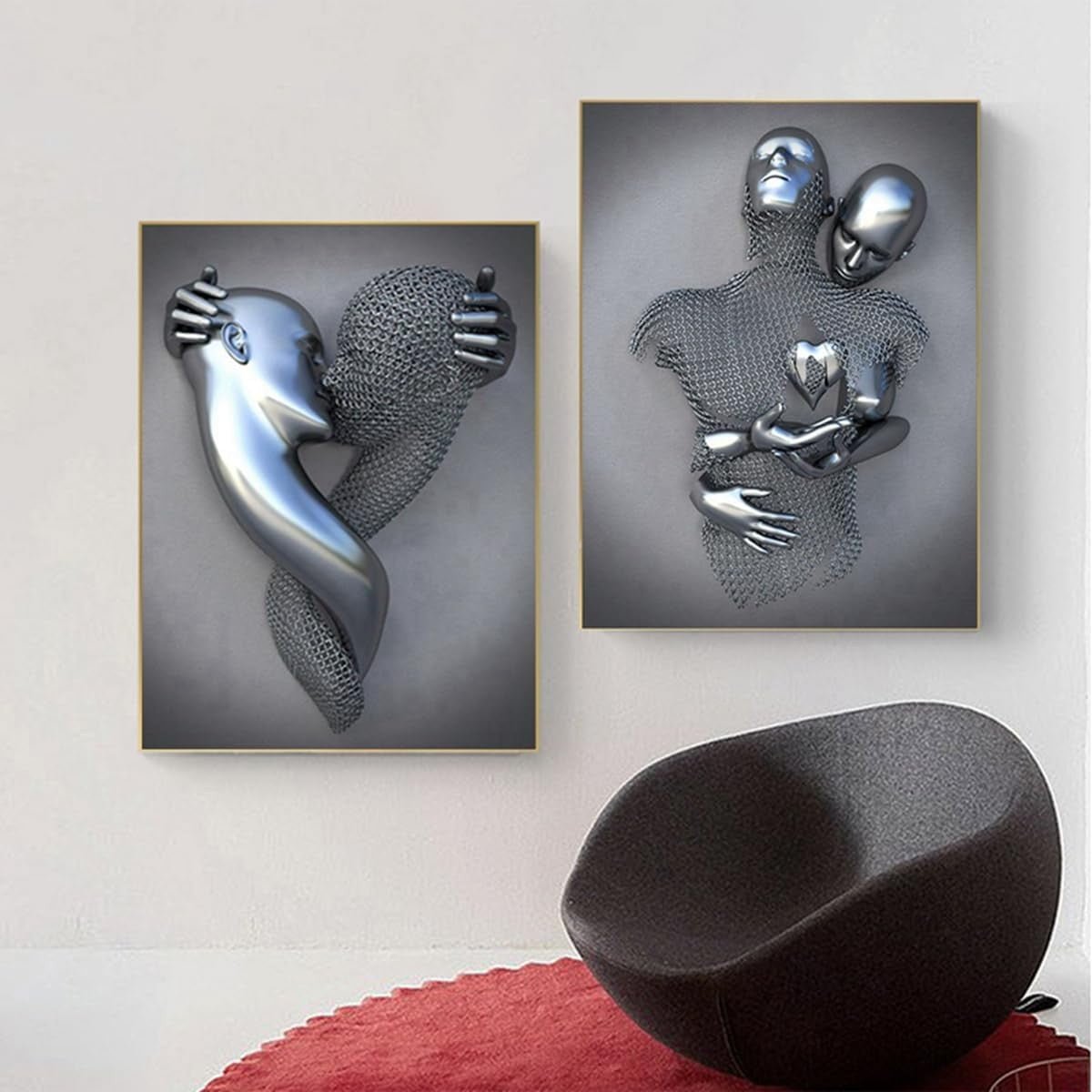 3D Lover Sculpture Canvas Wall Art Set 20x30cm Romantic - Kwikley