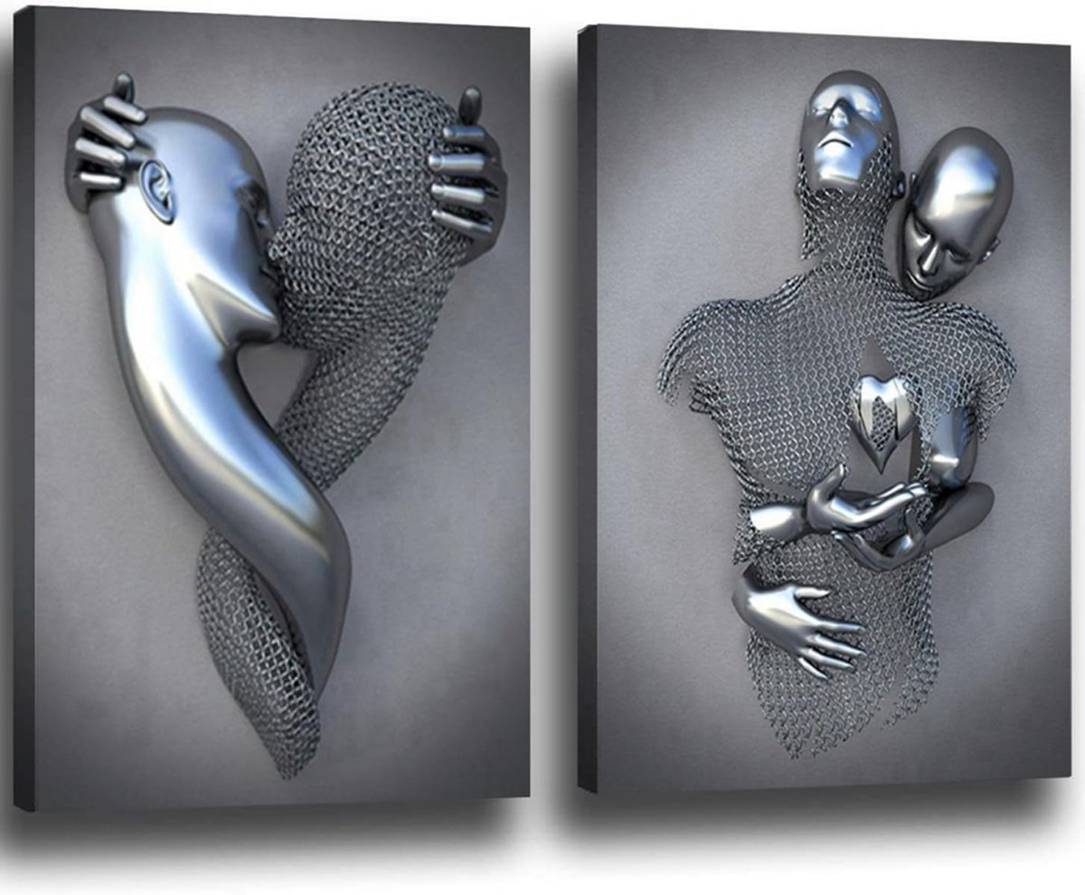 3D Lover Sculpture Canvas Wall Art Set 20x30cm Romantic - Kwikley