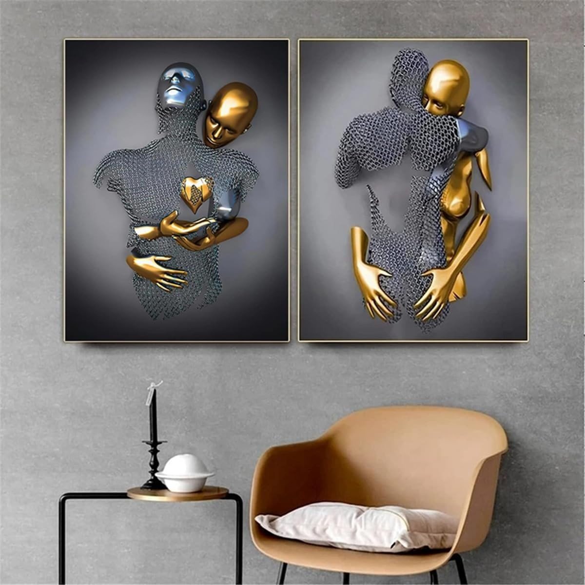 3D Lovers Canvas Wall Art 2 Panels 30x40cm Modern Romantic Decor - Kwikley